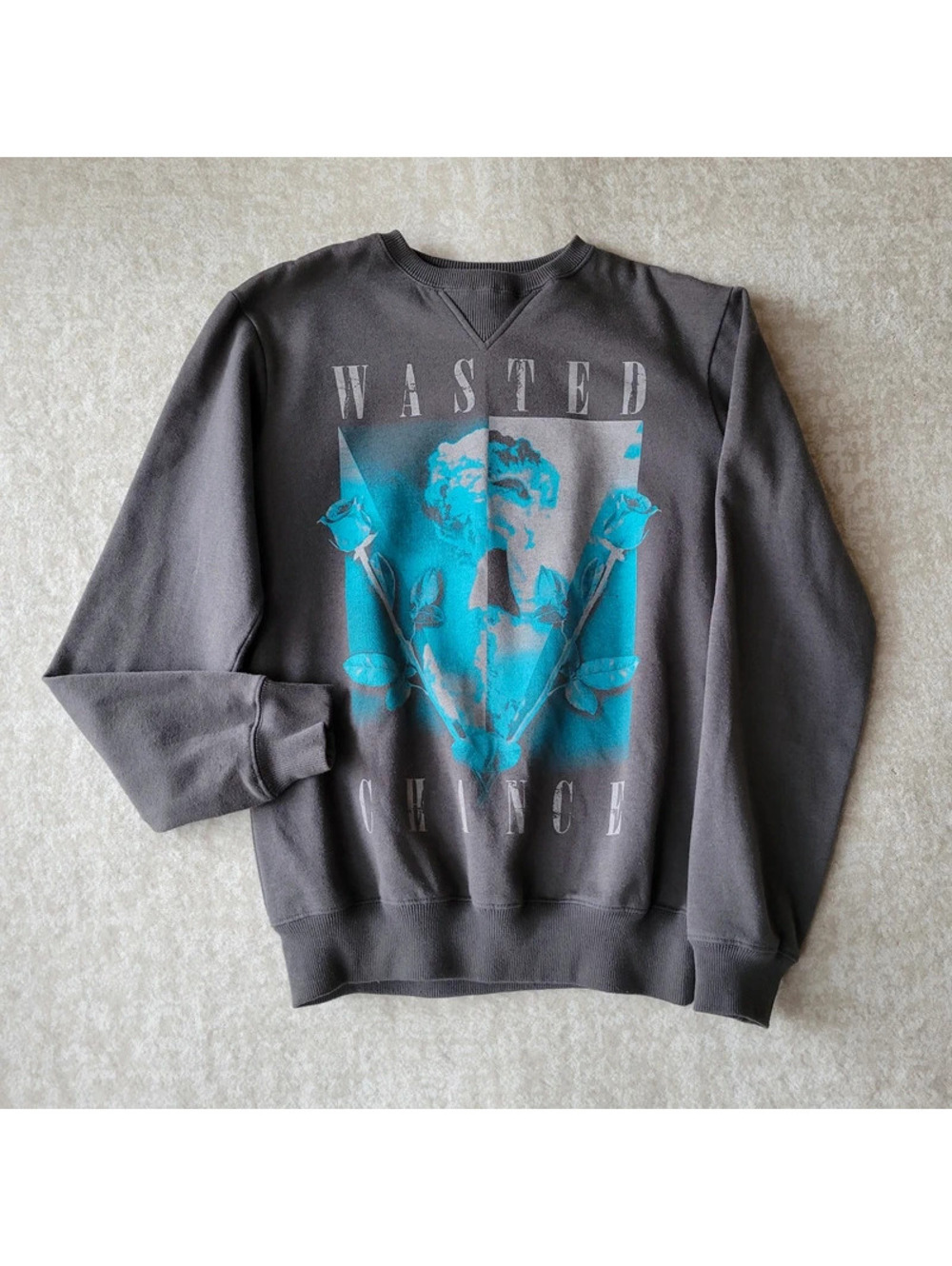 Wasted Chance Pullover Sweatshirt Small Womens Gray Rose Grunge Rock Punk Emo